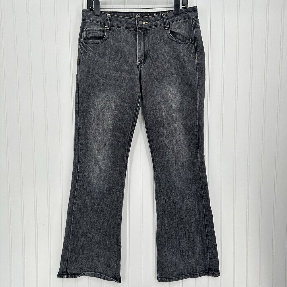Vintage Southpole Jeans Womens 11 Flare Faded Black Denim Y2K Skater Emo Cowboy